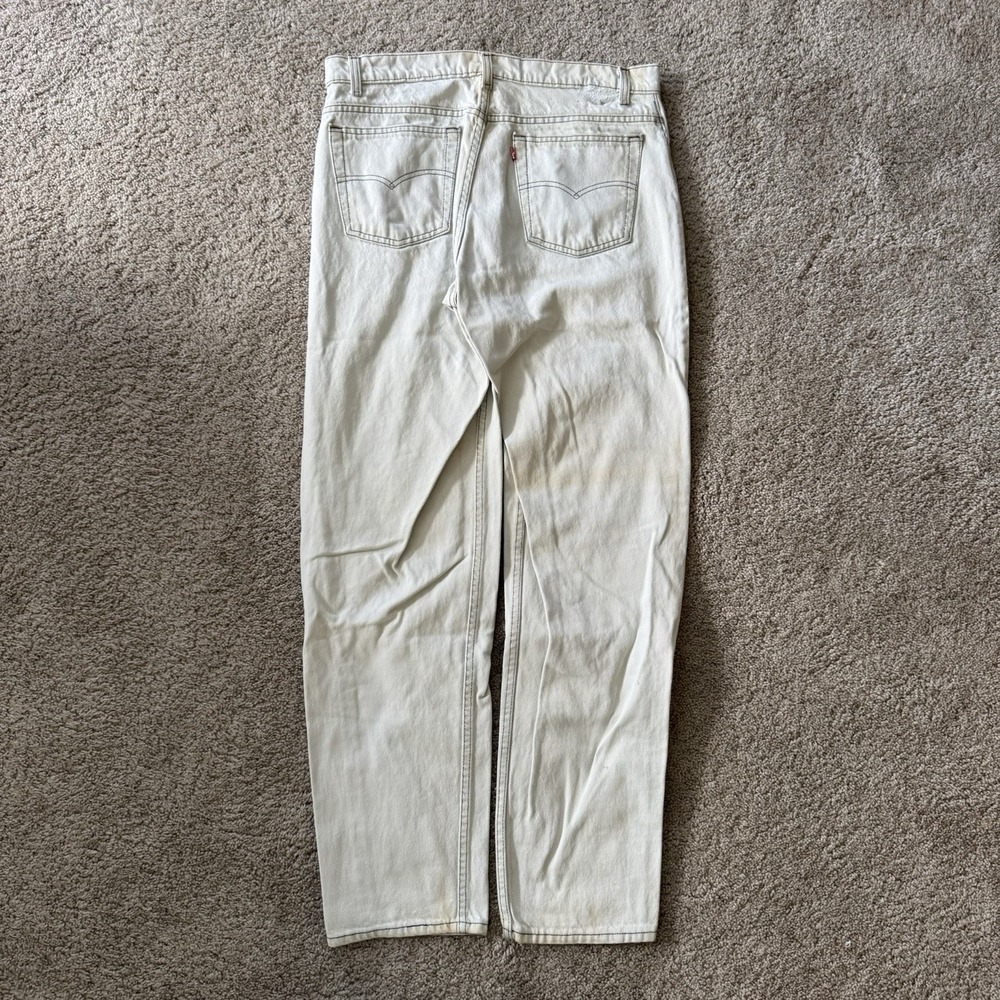 Made In USA 90s White/Creme Levi's 550 Denim Jeans 36x34 Baggy Straight Vintage - Picture 5 of 7